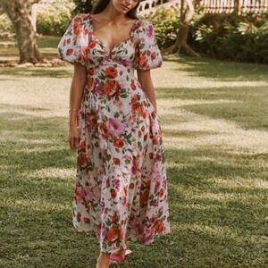 Abercrombie & Fitch Floral Midi Dress - Red and Pink